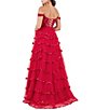 Cinderella Couture Off-The-Shoulder Sequin Beaded Bodice Tiered Tulle Ruffled A-Line Gown, Color:Red - Image 2