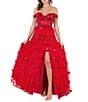 Cinderella Couture Off-The-Shoulder Sequin Beaded Bodice Tiered Tulle Ruffled A-Line Gown - Image 1