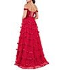 Cinderella Couture Off-The-Shoulder Sequin Beaded Bodice Tiered Tulle Ruffled A-Line Gown - Image 2