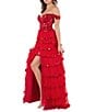 Cinderella Couture Off-The-Shoulder Sequin Beaded Bodice Tiered Tulle Ruffled A-Line Gown - Image 3