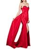 Cinderella Couture Satin Strapless Beaded Corseted Lace Up Back Side Slit Sash Long Dress - Image 3