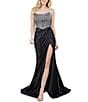 Cinderella Couture Strapless Neck Rhinestone Beaded Corset Side Slit Gown - Image 1