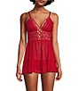 Color:True Red - Image 1 - Lace & Chiffon Strappy Babydoll