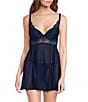 Color:Navy - Image 1 - Molded Cup Lace and Chiffon Babydoll