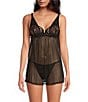 Color:Black - Image 1 - Molded Cup Mesh and Lace Babydoll