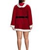 Color:True Red - Image 2 - Plus Santa Shawl Collar Long Sleeve Velvet Short Robe