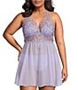 Color:Lilac - Image 1 - Plus Size Soft Cup Embroidered Chiffon Halter Babydoll Dress