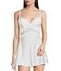 Cinema Etoile Satin Eyelash Lace Sweetheart Neck 3/4 Sleeve A-Line Babydoll & Robe Set, Color:White - Image 3