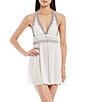 Color:Bridal White/Gray - Image 1 - Scalloped Embroidery Chiffon Soft Cup Halter Babydoll and Short Wrap Robe 2-Piece Set
