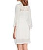 Color:Bridal White - Image 3 - Soft Cup Crochet Lace Halter Neck 3/4 Sleeve Bridal Babydoll Robe Set