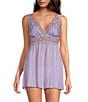 Color:Lilac - Image 1 - Soft Cup Embroidered Chiffon Halter Babydoll With Panty