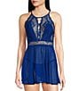 Color:Bright Royal - Image 1 - Soft Cup Halter Chiffon and Lace Babydoll With Panty