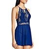 Color:Bright Royal - Image 3 - Soft Cup Halter Chiffon and Lace Babydoll With Panty