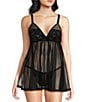Color:Black - Image 1 - Soft Triangle Cup Tulle Babydoll With Panty