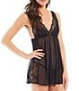 Color:Black - Image 1 - Solid Chiffon & Lace Open Side Babydoll