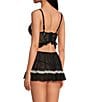 Color:Black - Image 2 - Stretch Lace Longline Bralette & Skirt Lingerie Set