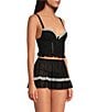 Color:Black - Image 3 - Stretch Lace Longline Bralette & Skirt Lingerie Set