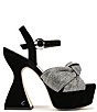 Color:Black - Image 2 - Audrea Jewel Velvet Platform Ankle Strap Dress Sandals