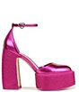 Color:Pink Pink - Image 2 - Bailey Metallic Ankle Strap Rhinestone Platform Pumps