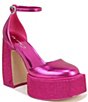 Color:Pink Pink - Image 1 - Bailey Metallic Ankle Strap Rhinestone Platform Pumps