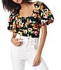 Color:Anthracite - Image 1 - Circus NY by Sam Edelman Baeley Floral Print Short Puff Sleeve Smocked Back Crop Top