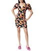 Color:Anthracite - Image 1 - Circus NY by Sam Edelman Portia Floral Print Short Puff Tie Sleeve Dress