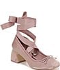 Color:Blush French Macaroon - Image 1 - Circus NY by Sam Edelman Della Ballet Ankle Wrap Block Heel Shimmer Pumps