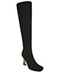 Color:Black - Image 1 - Emelina Knit Square Toe Stretch Tall Heeled Boots