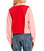 Color:True Red - Image 2 - Ruby Crew Neck Colorblock Cropped Sweatshirt