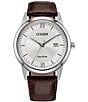 Color:Brown - Image 1 - Men's Classic Three Hand Brown Leather Strap Watch