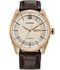 Color:Brown - Image 1 - Men's Classic Three Hand Brown Leather Strap Rose Gold Watch