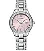 Color:Silver - Image 1 - Women's Silhouette Crystal Three Hand Stainless Steel Pink Dial Bracelet Watch