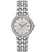Color:Silver - Image 1 - Women's Silhouette Crystal Three Hand Rose Gold Accented Stainless Steel Bracelet Watch