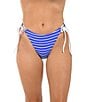 Citrus Brenton Pucker Stripe Adjustable Loop Tie High Leg Hipster Swim Bottom, Color:Ocean - Image 1