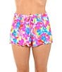 Citrus Color Me Floral Elastic Waist Merrow Edge Pull-On Swim Cover-Up Shorts, Color:Multi - Image 1