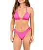 Citrus Picnic Date Plunge Neck Ruffle Triangle Swim Top, Color:Bright Pink - Image 3
