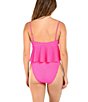 Citrus Picnic Date Scoop Neck Tie Front Flutter Tankini Swim Top, Color:Bright Pink - Image 2