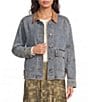 City Blues Denim Faux Suede Point Collar Long Sleeve Button Front Shacket - Image 1
