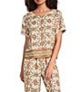 City Blues Floral Border Print Crew Neck Short Sleeve Top - Image 1