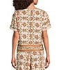 City Blues Floral Border Print Crew Neck Short Sleeve Top - Image 2