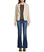 City Blues Notch Collar Long Sleeve Button Front Spliced Retro Denim Jacket, Color:Bone White - Image 4