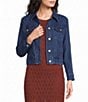 City Blues Petite Size Denim Point Collar Long Sleeve Button Front Bomber Jacket - Image 1