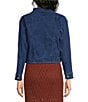 City Blues Petite Size Denim Point Collar Long Sleeve Button Front Bomber Jacket - Image 2