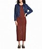 City Blues Petite Size Denim Point Collar Long Sleeve Button Front Bomber Jacket - Image 3