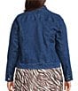 City Blues Plus Size Denim Point Collar Long Sleeve Button Front Bomber Jacket - Image 2