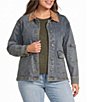 City Blues Plus Size Denim Suede Point Collar Long Sleeve Button Front Jacket - Image 1