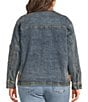 City Blues Plus Size Denim Suede Point Collar Long Sleeve Button Front Jacket - Image 2