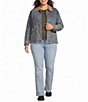 City Blues Plus Size Denim Suede Point Collar Long Sleeve Button Front Jacket - Image 3