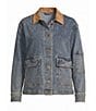 City Blues Plus Size Denim Suede Point Collar Long Sleeve Button Front Jacket - Image 5