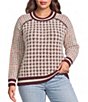 City Blues Plus Size Houndstooth Mock Neck Long Raglan Sleeve Sweater - Image 1